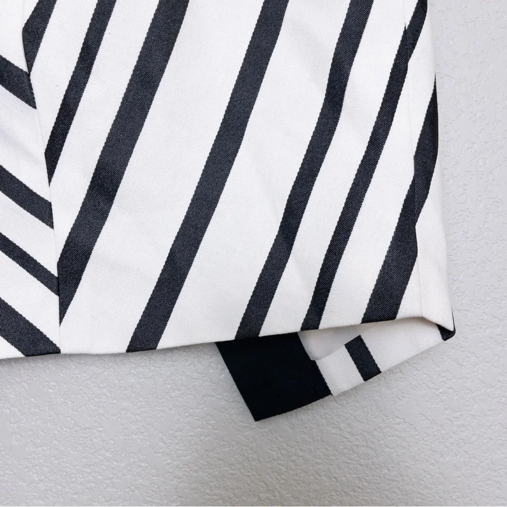 H&M Striped Wrap Skirt 4 Ivory Black High Waisted Lined Front Slit